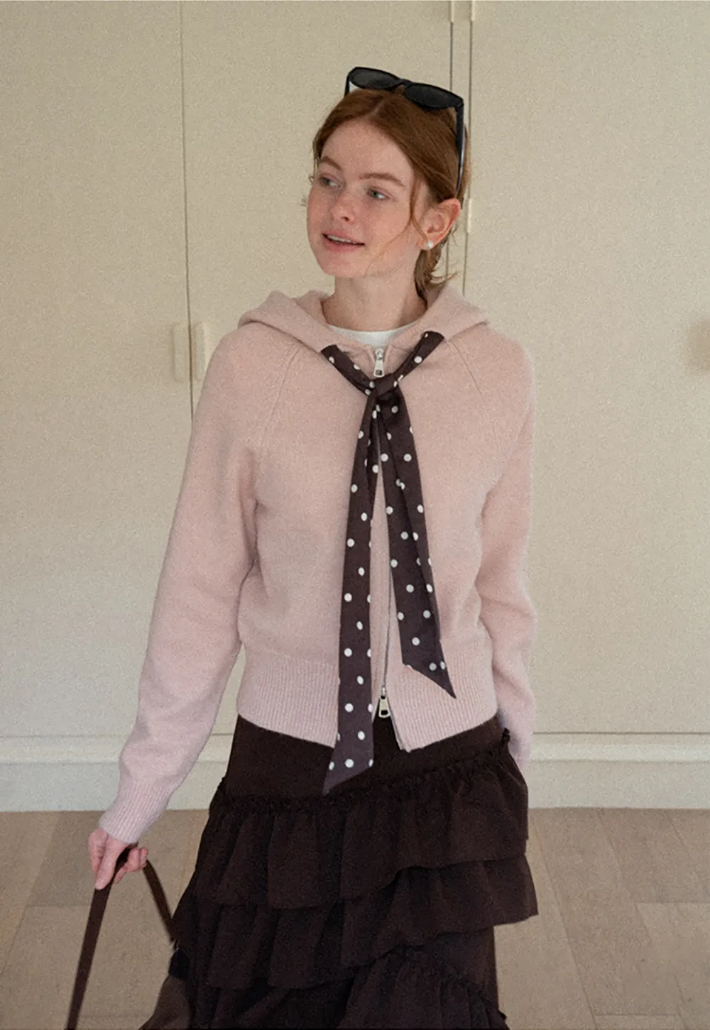 Pink Hooded Knit Sweater for Women Soft Warm Casual Top