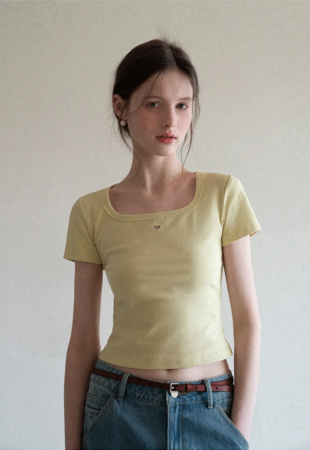 Short Sleeve Crop Top with Square Neckline