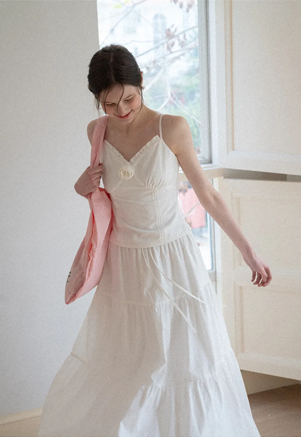 V neck sleeveless dress with floral embellishment