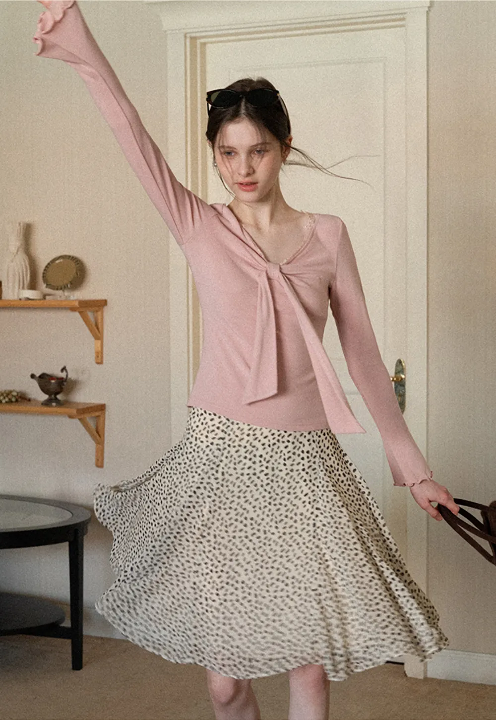 Flowing hem leopard print skirt with ruffle details