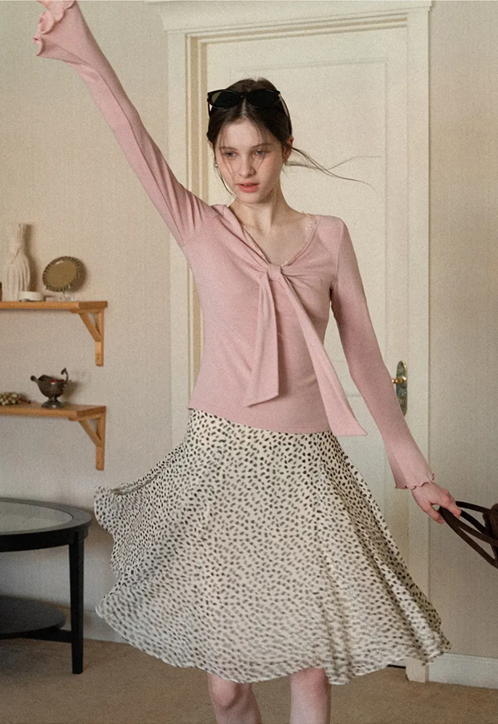 Flowing hem leopard print skirt with ruffle details