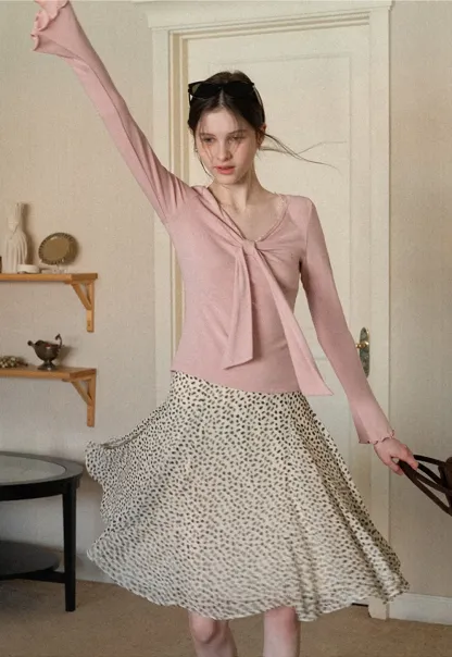 Flowing hem leopard print skirt with ruffle details