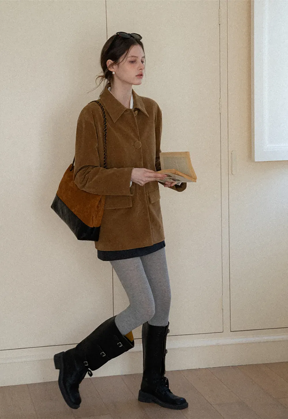 A-line mini skirt with textured fabric and central seam design