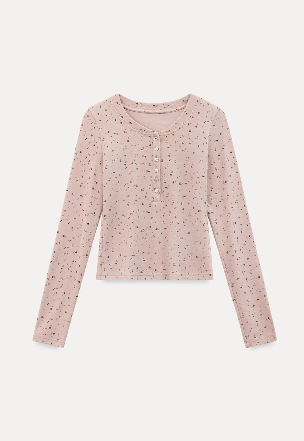 Long sleeve button front top with floral print