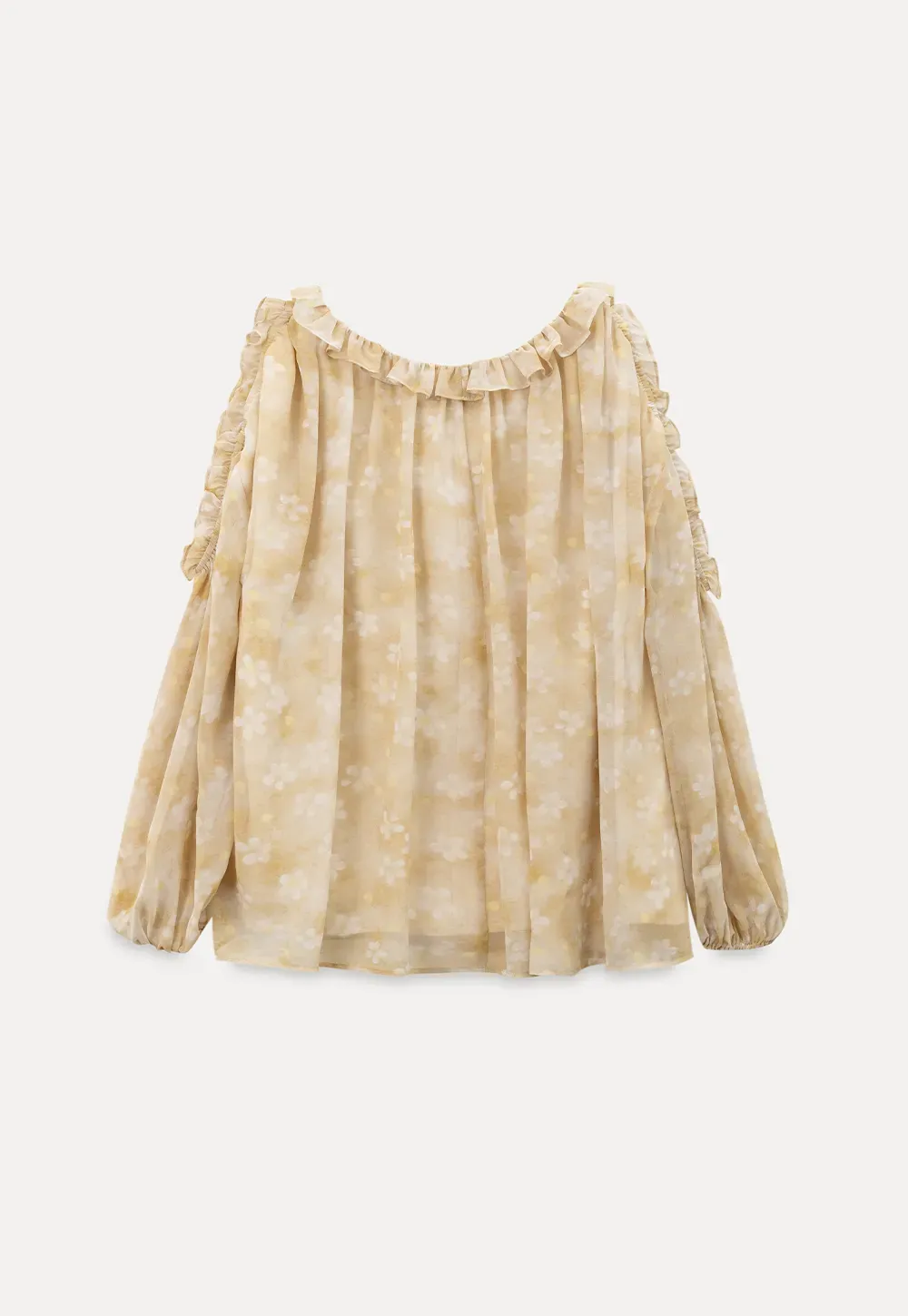 Lace Chiffon Blouse with Ruffled Neck and Sleeves