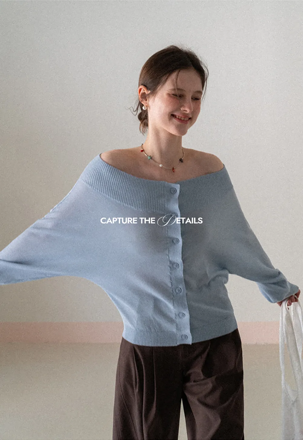 Off Shoulder Knit Cardigan with Button Front