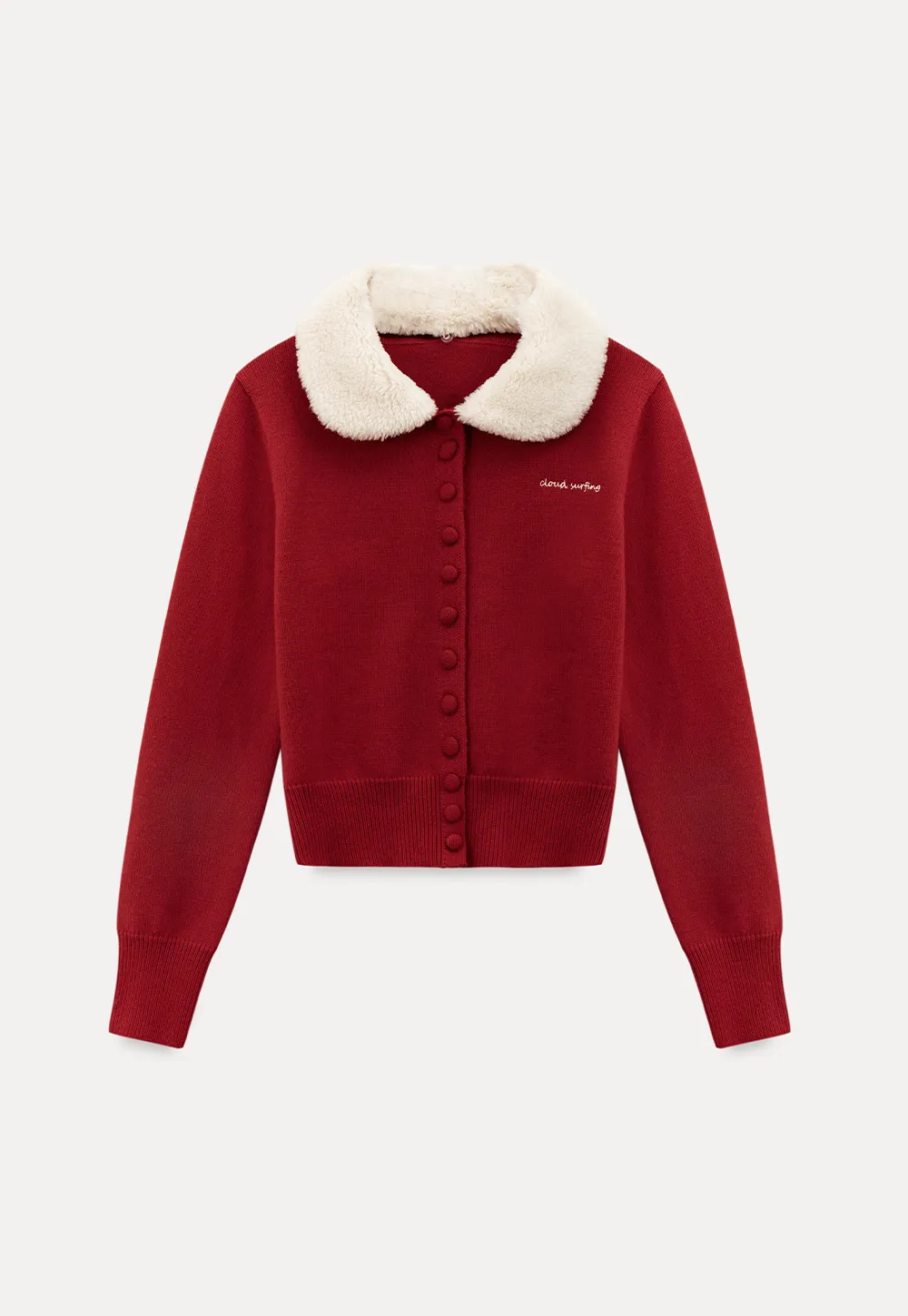 Soft Collar Knit Cardigan with Embroidery Design