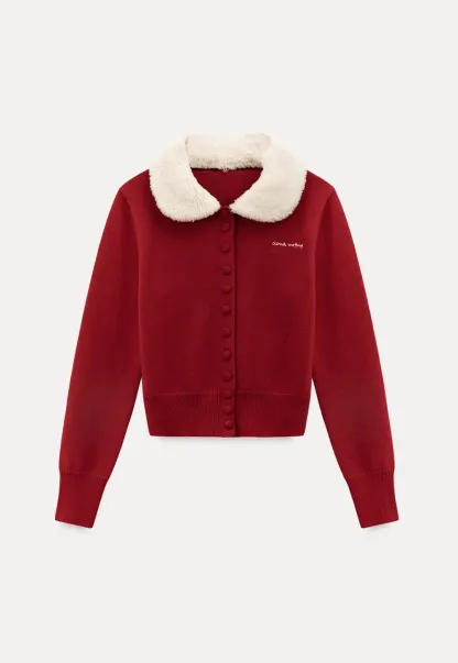 Soft Collar Knit Cardigan with Embroidery Design