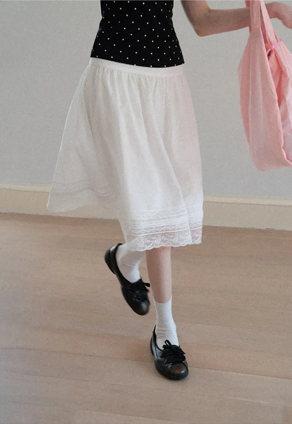 Lace Trimmed Pleated Midi Skirt