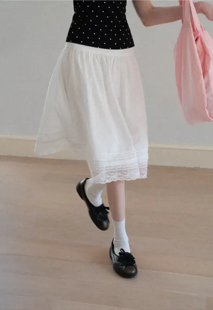 Lace Trimmed Pleated Midi Skirt