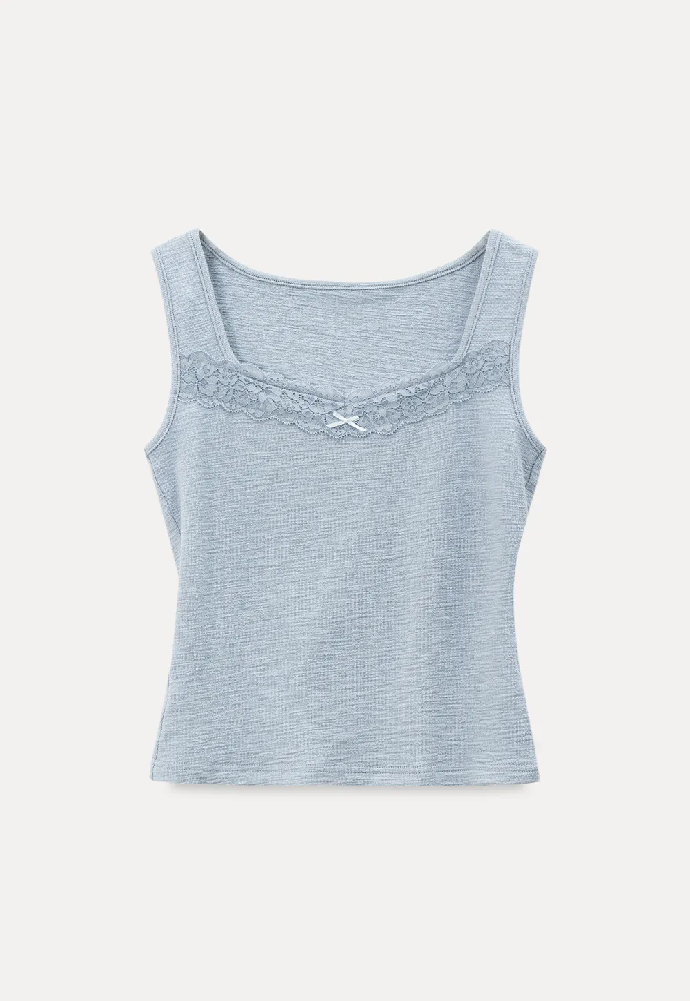 Lace Trimmed Sleeveless Top with Square Neckline