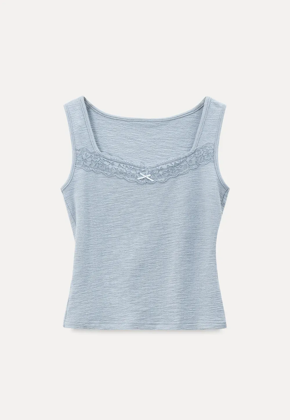 Lace Trimmed Sleeveless Top with Square Neckline
