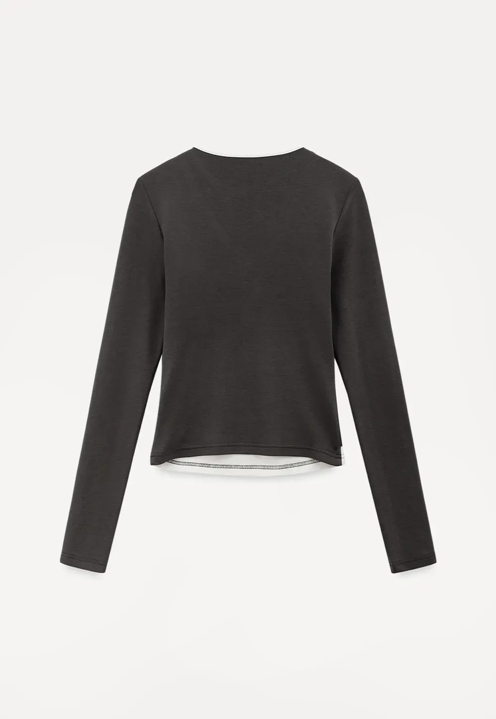 Long sleeve crop top with round neck and hem stitching design