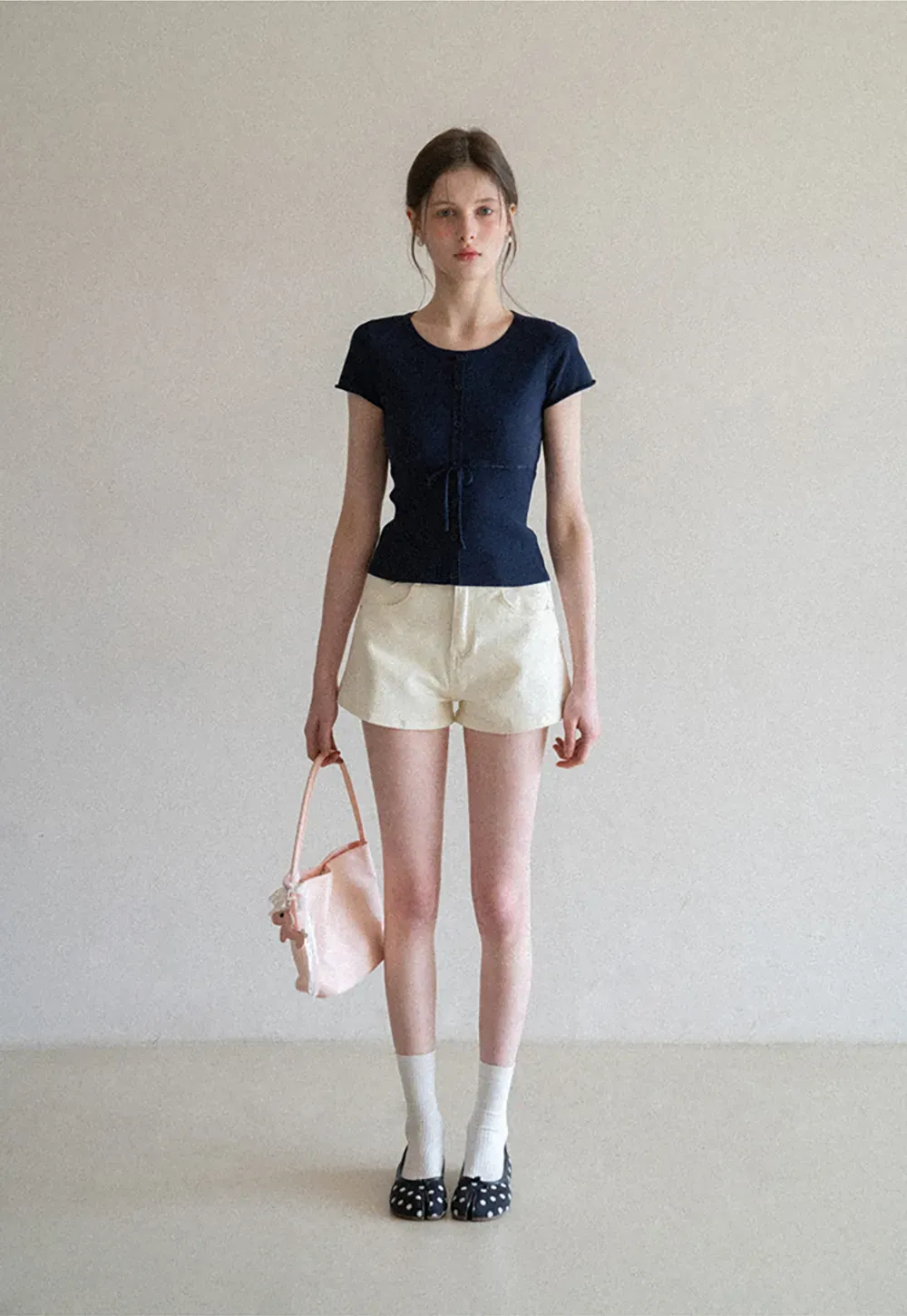 Short Sleeve Knit Cardigan with Front Buttons and Waist Tie