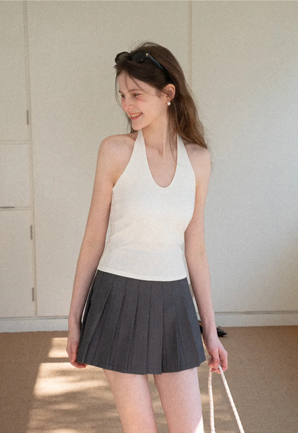 V neck halter tank top with fitted silhouette