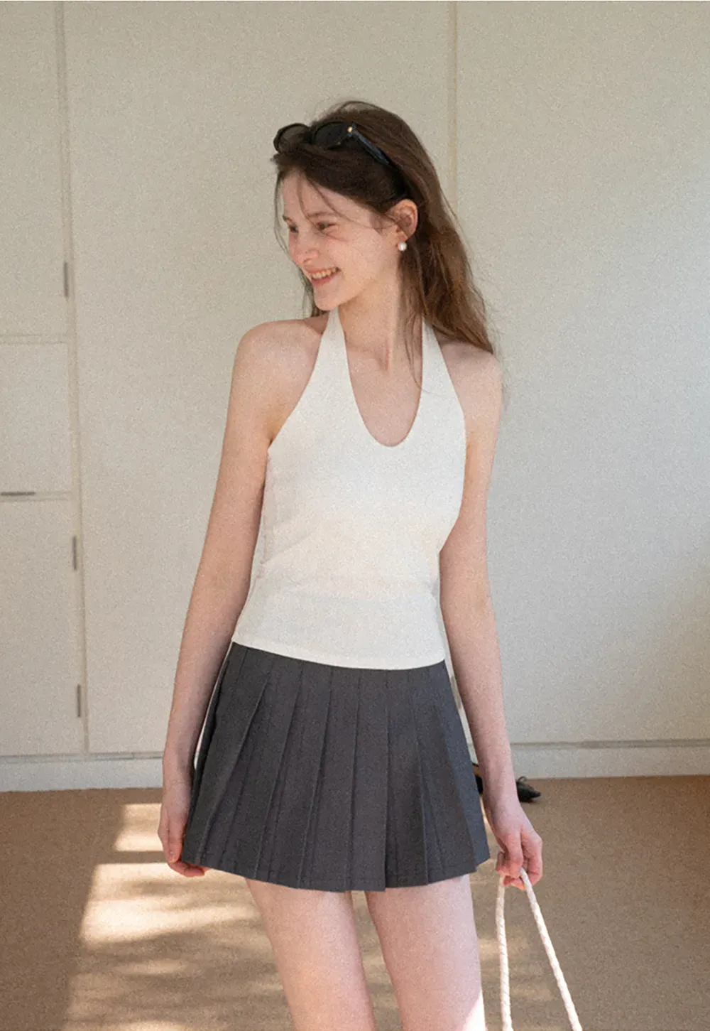 V neck halter tank top with fitted silhouette