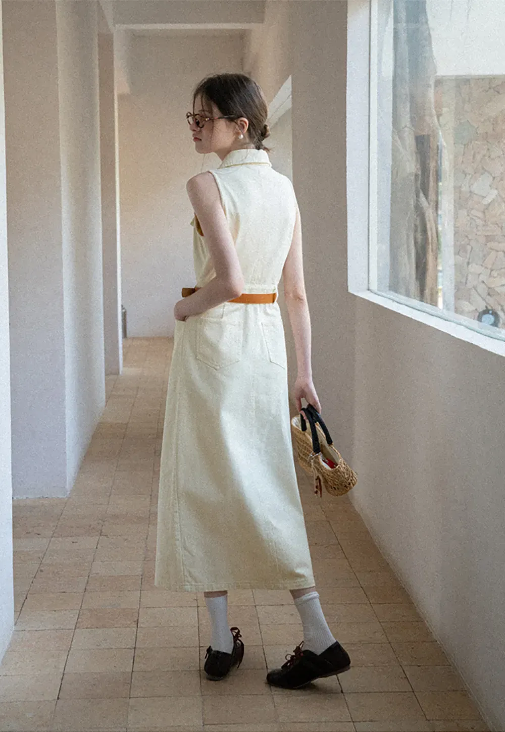 Sleeveless Collared Button Front Midi Dress