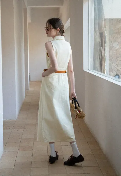 Sleeveless Collared Button Front Midi Dress