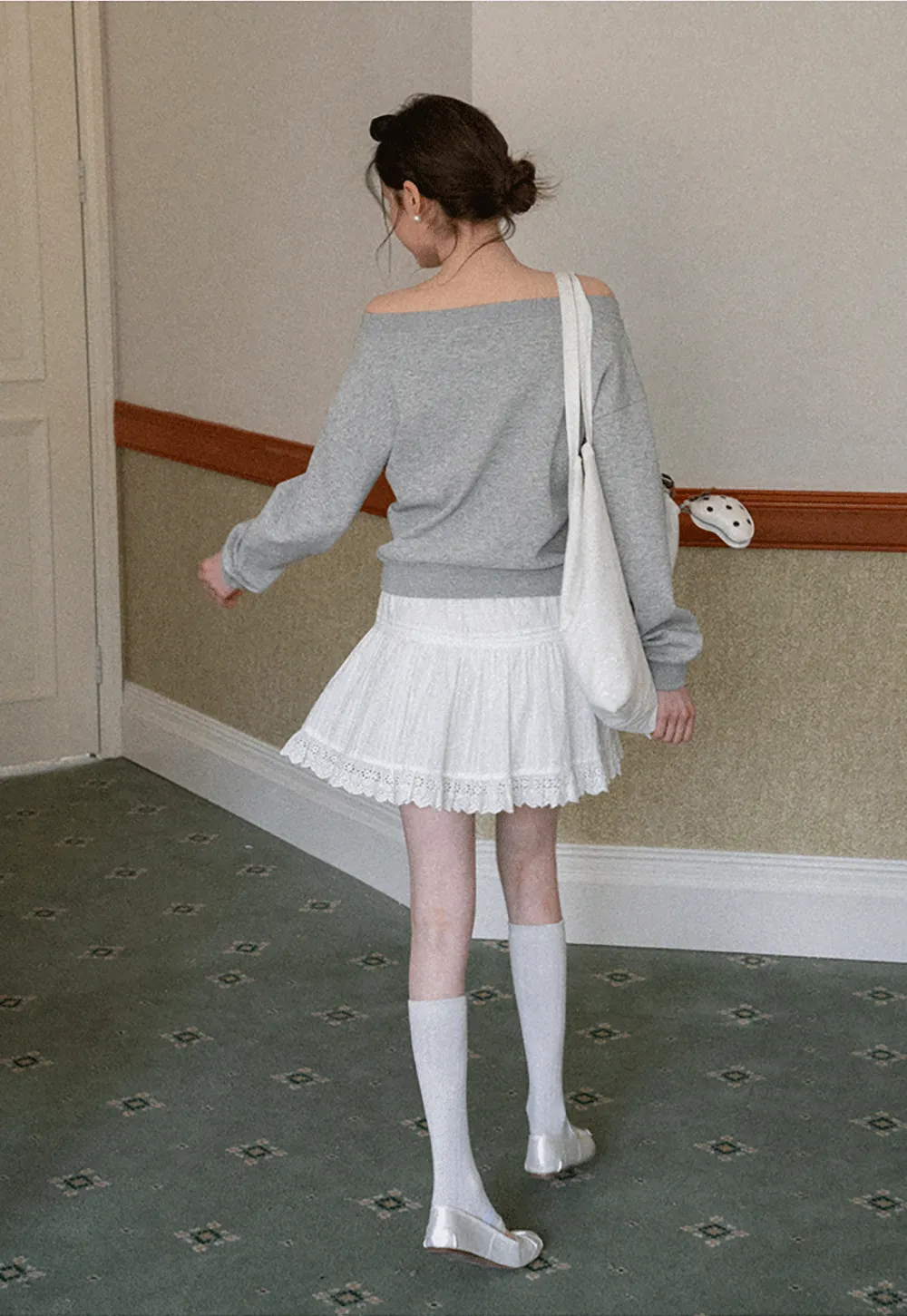 Off Shoulder Sweatshirt with Number Print