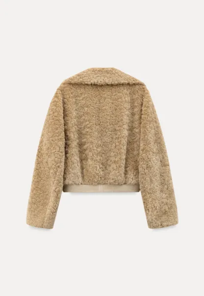 Fuzzy Textured Short Jacket with Ribbed Hem