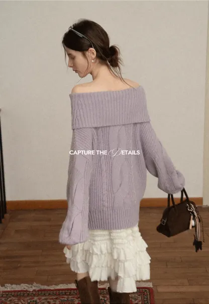 Gray Cable-Knit Turtleneck Sweater