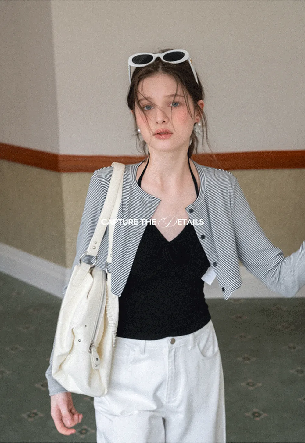 Striped cardigan with buttons and V neck tank top