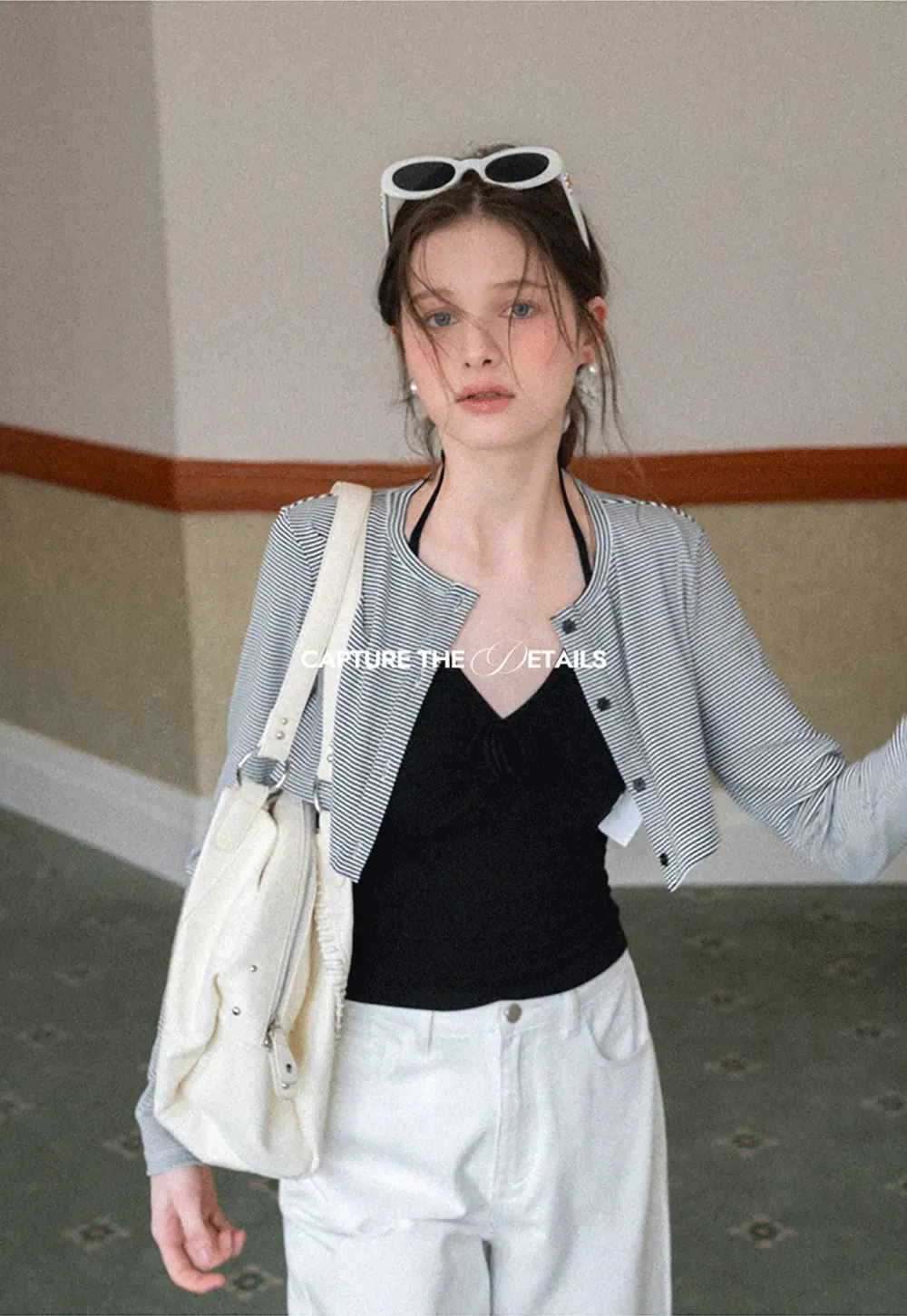 Striped cardigan with buttons and V neck tank top