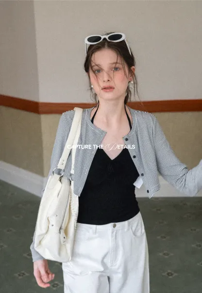 Striped cardigan with buttons and V neck tank top