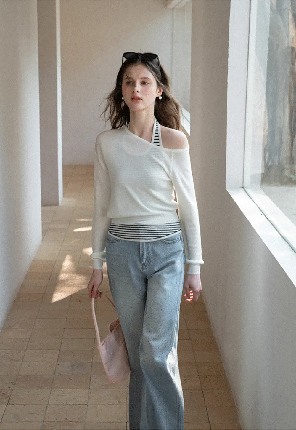 Wide leg jeans with subtle dot embellishments