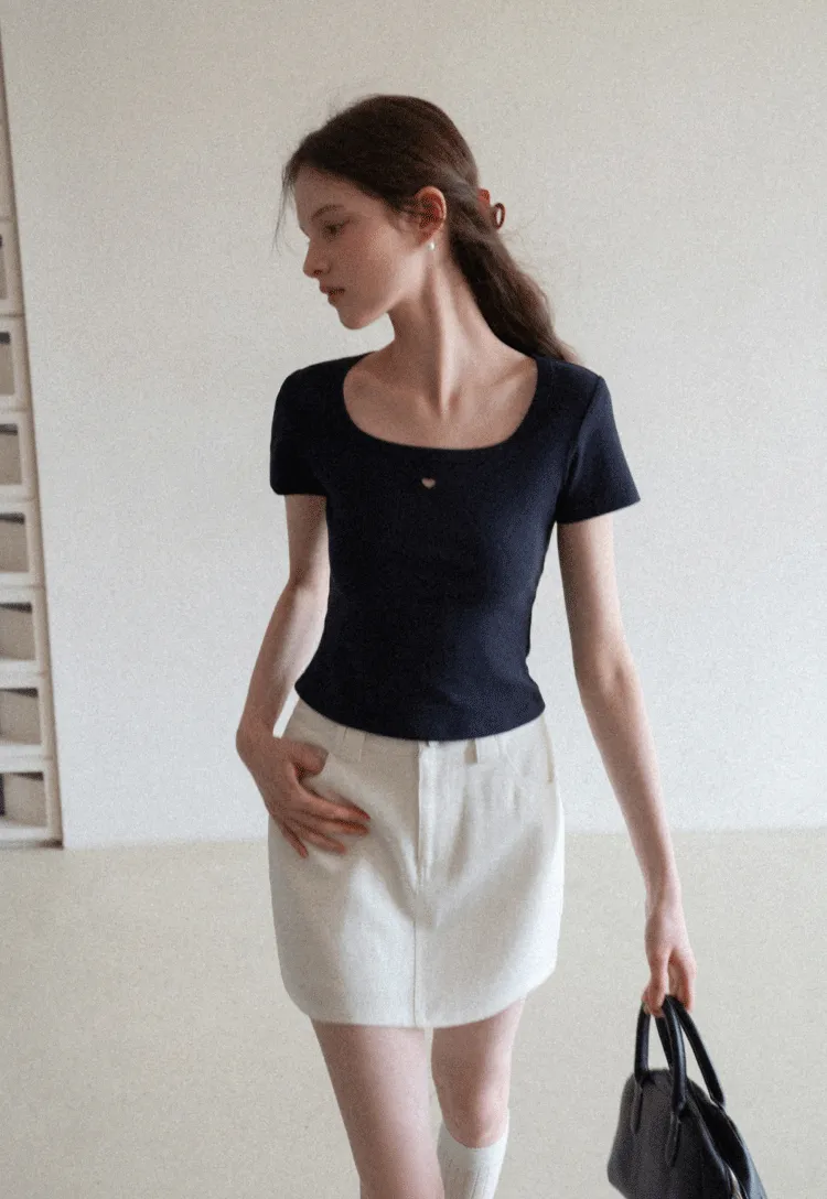 Short Sleeve Crop Top with Square Neckline