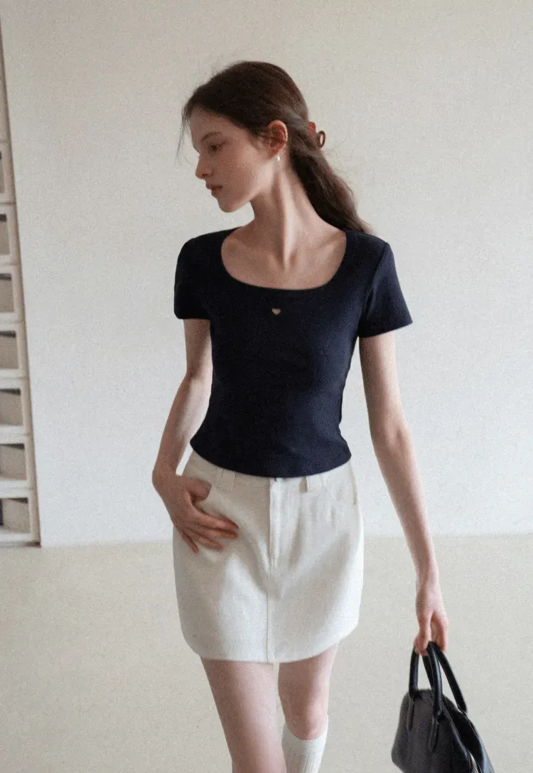 Short Sleeve Crop Top with Square Neckline