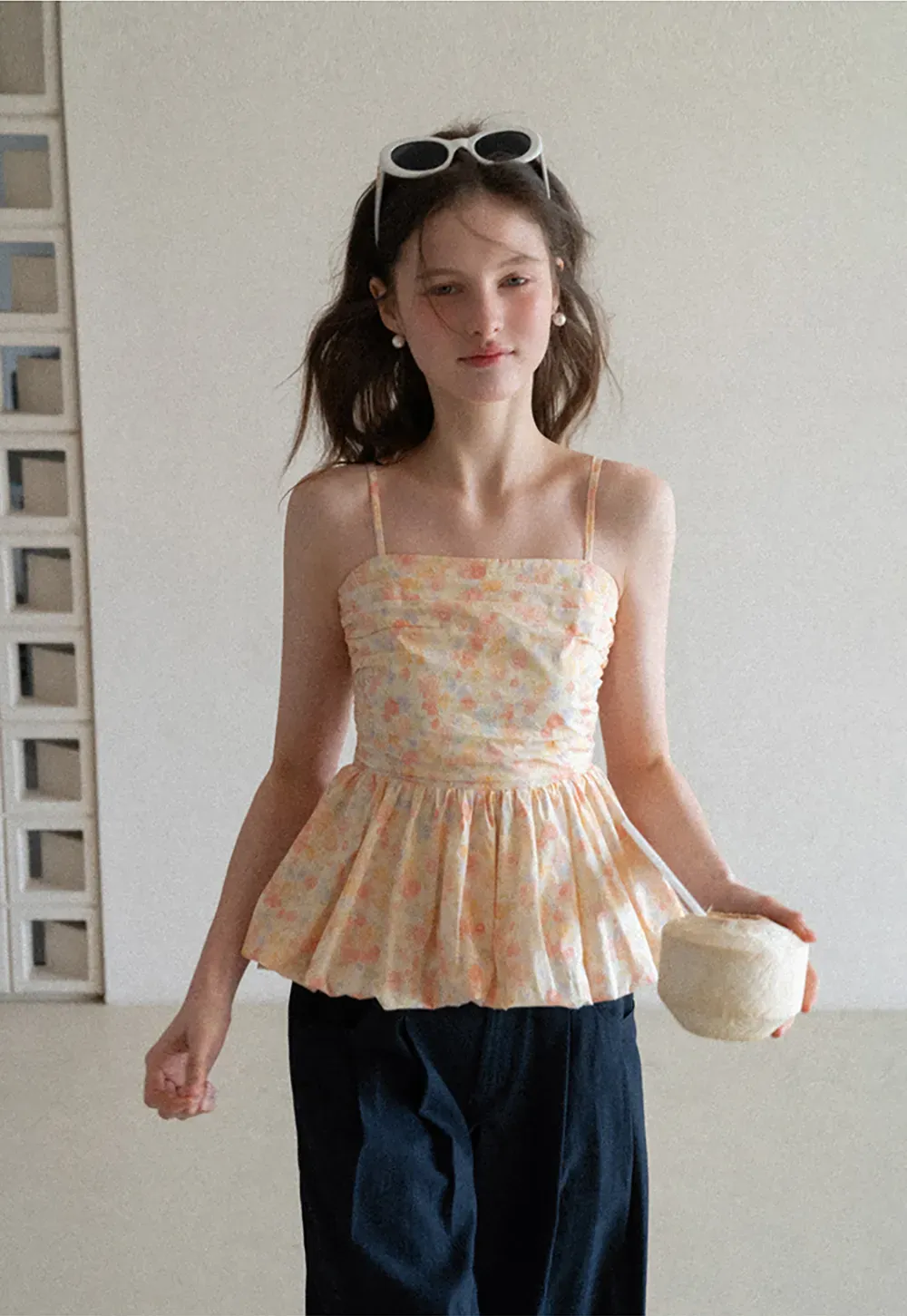 Floral Print Peplum Tank Top and Woolen Knit Sweater