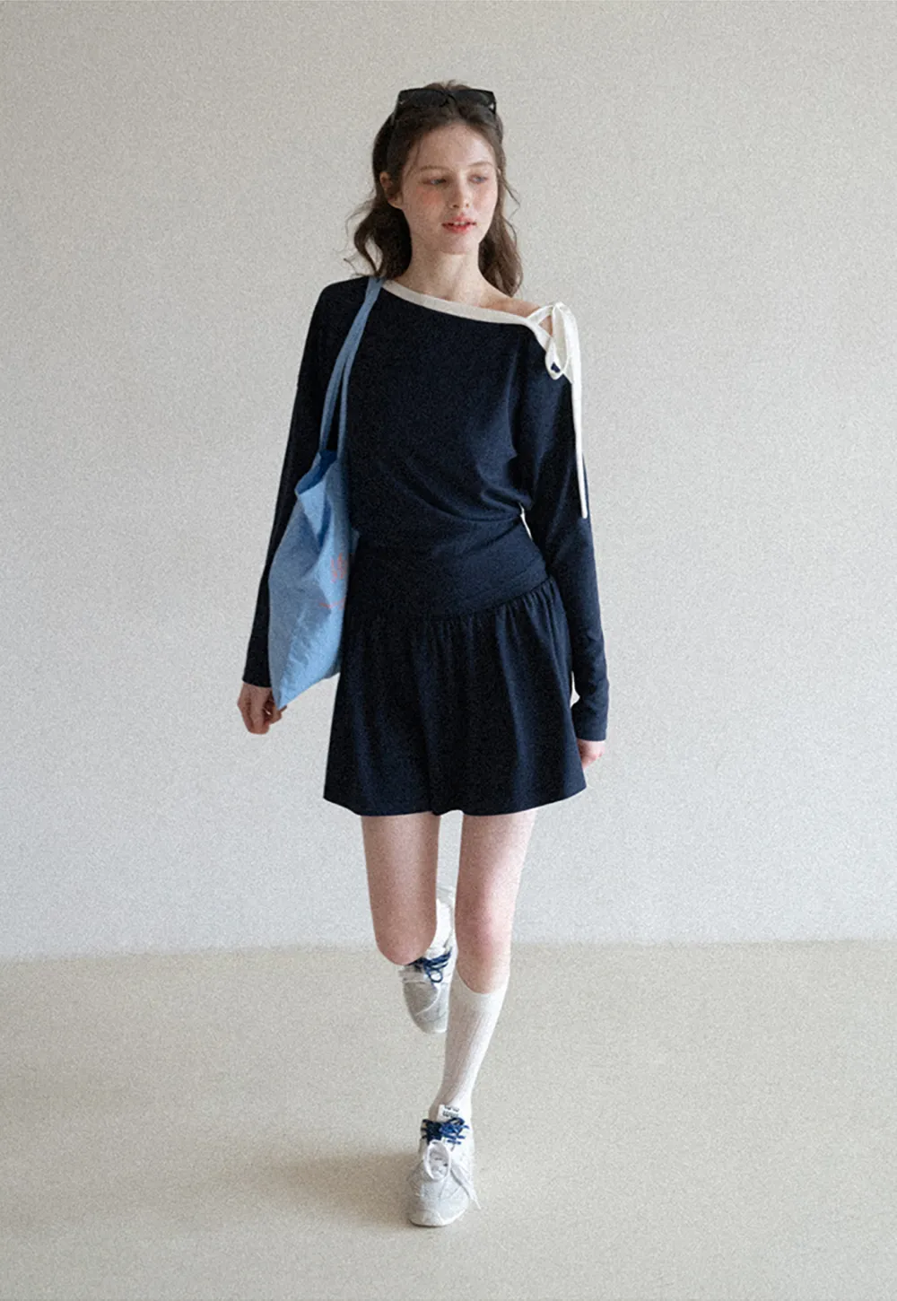 Long sleeve top with bow detail and mini skirt set