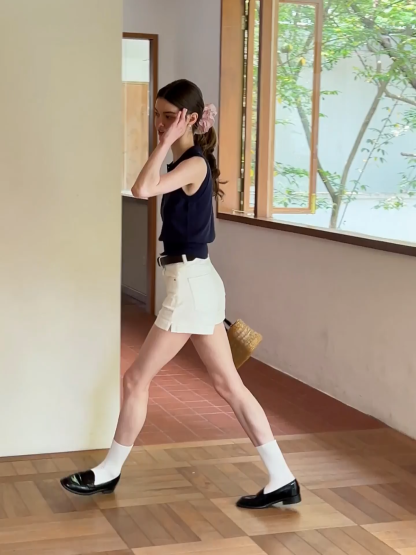 Polo Collar Sleeveless Knit Tank Top