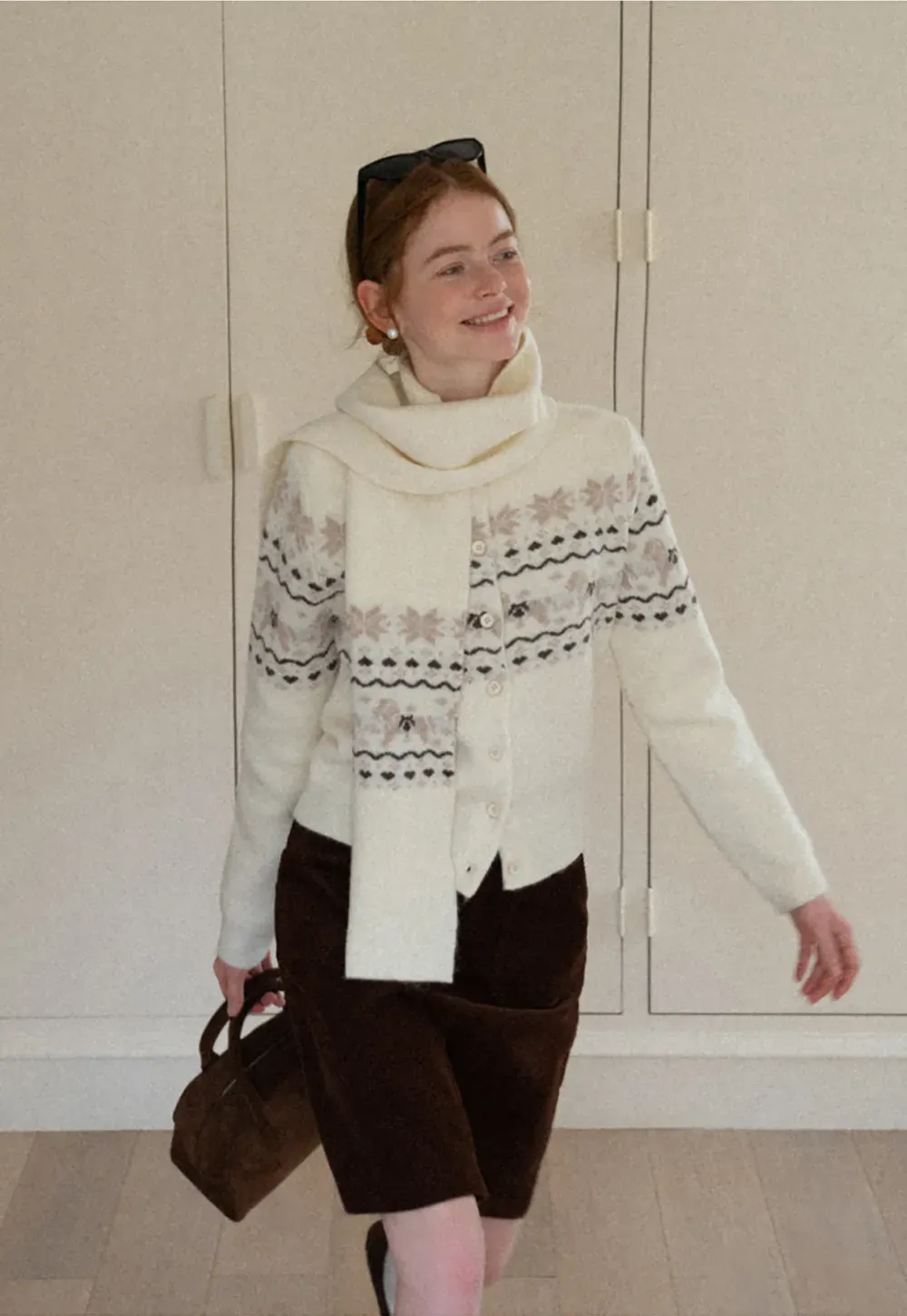 Winter Fair Isle Knit Sweater with Snowflake and Animal Pattern