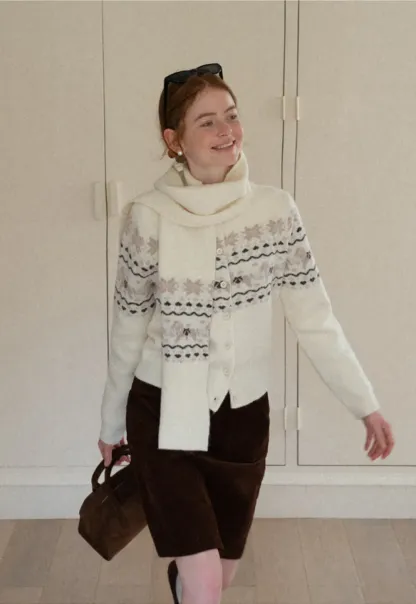 Winter Fair Isle Knit Sweater with Snowflake and Animal Pattern