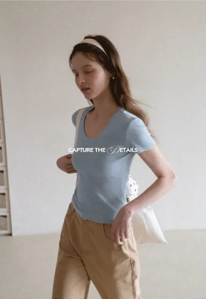 Short Sleeve Crop Top with Back Buttons