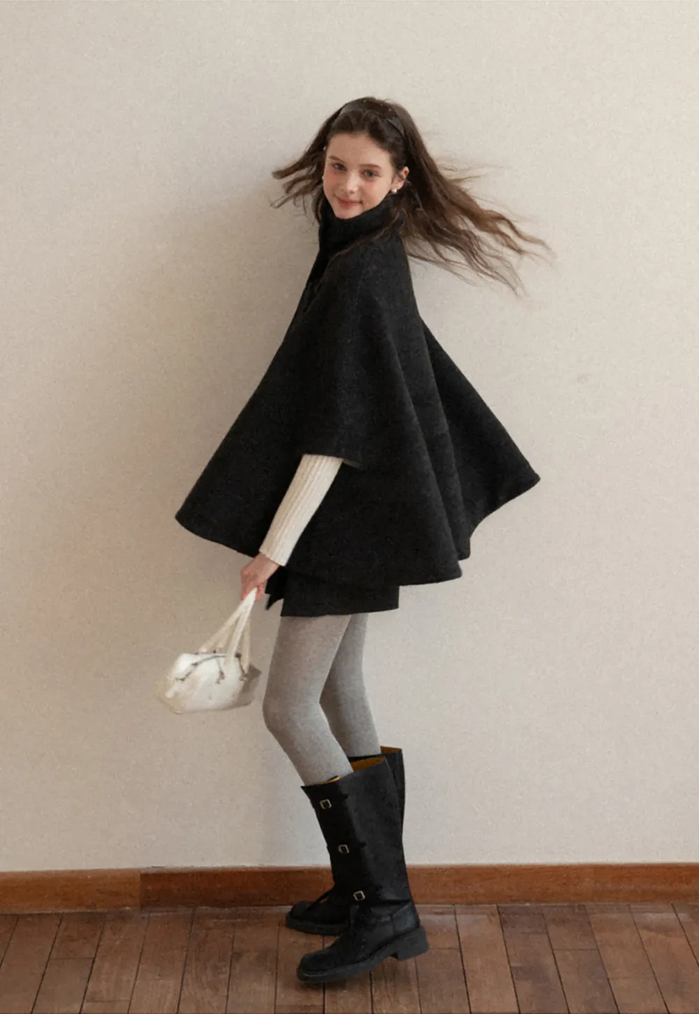 Wool Cape with High Neck Design