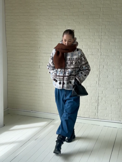 Women Patterned Fleece Jacket with Hood