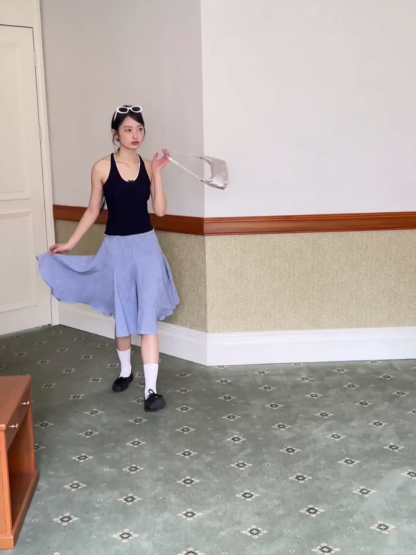 Gingham Pleated Flared Skirt