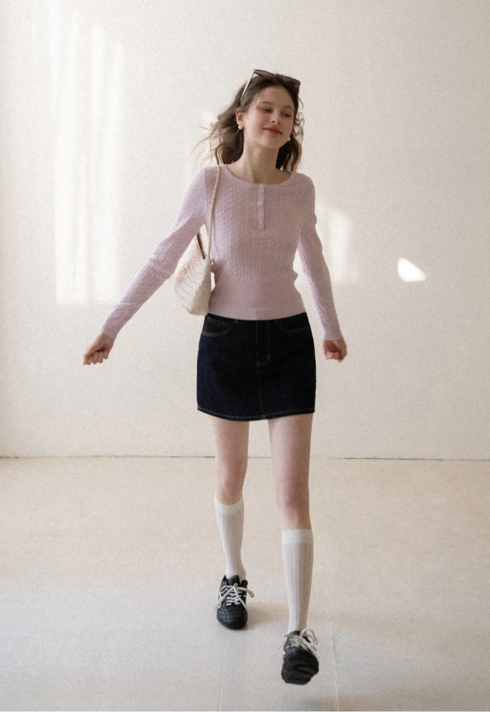 Cable Knit Long Sleeve Sweater with Button Detail