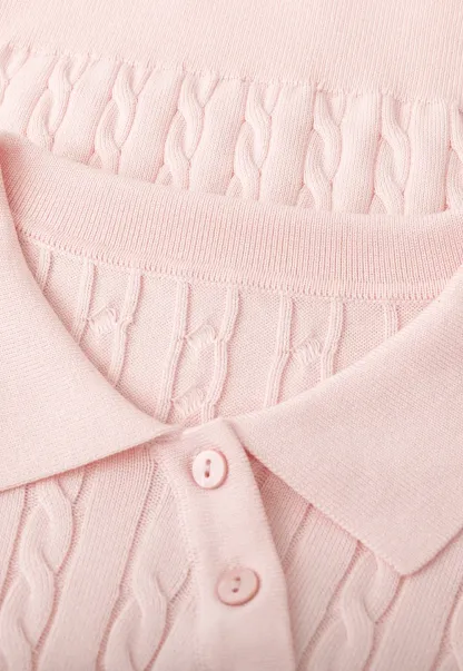 Cable Knit Long Sleeve Polo Neck Cropped Sweater