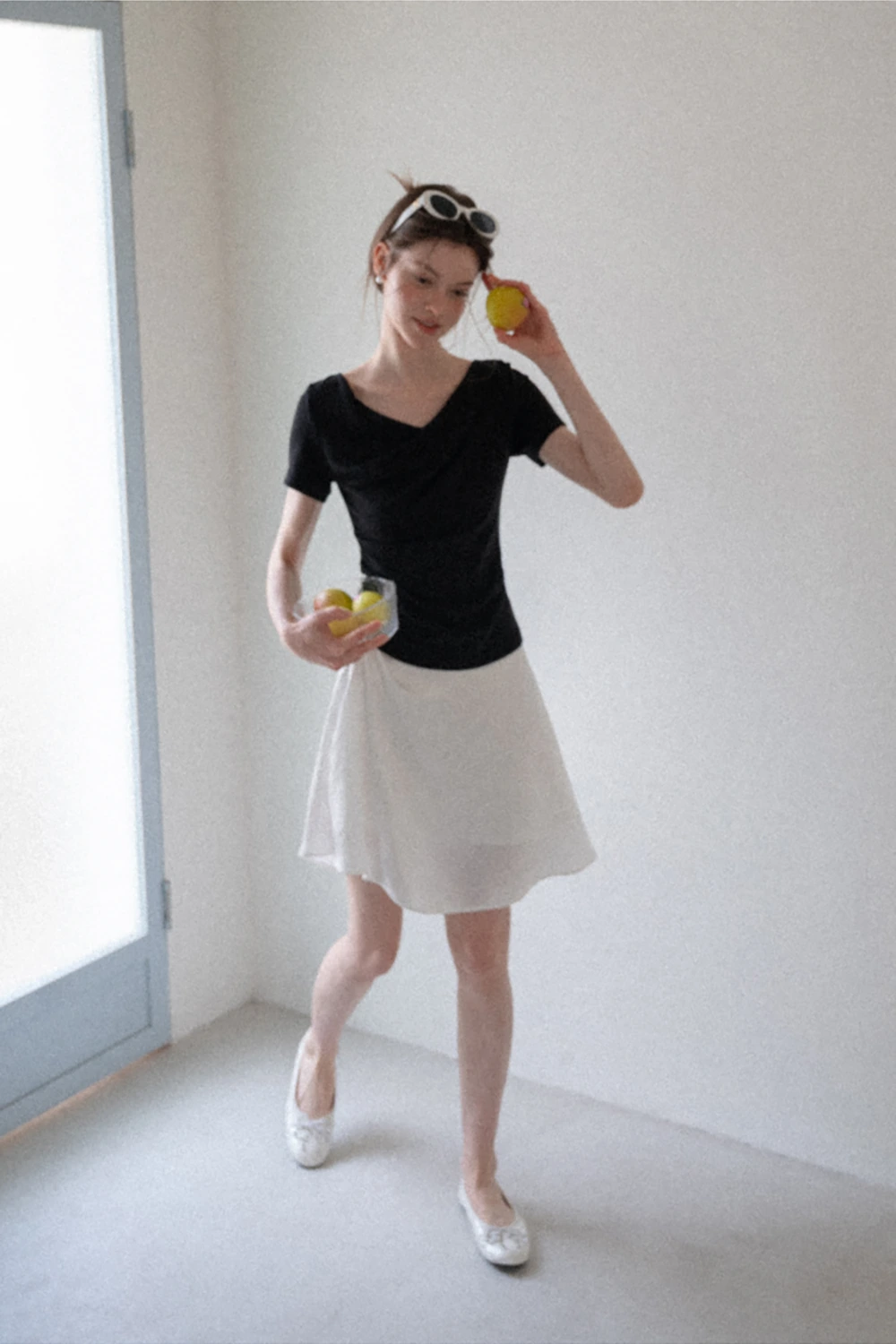 Asymmetrical Draped Neckline Short Sleeve Top