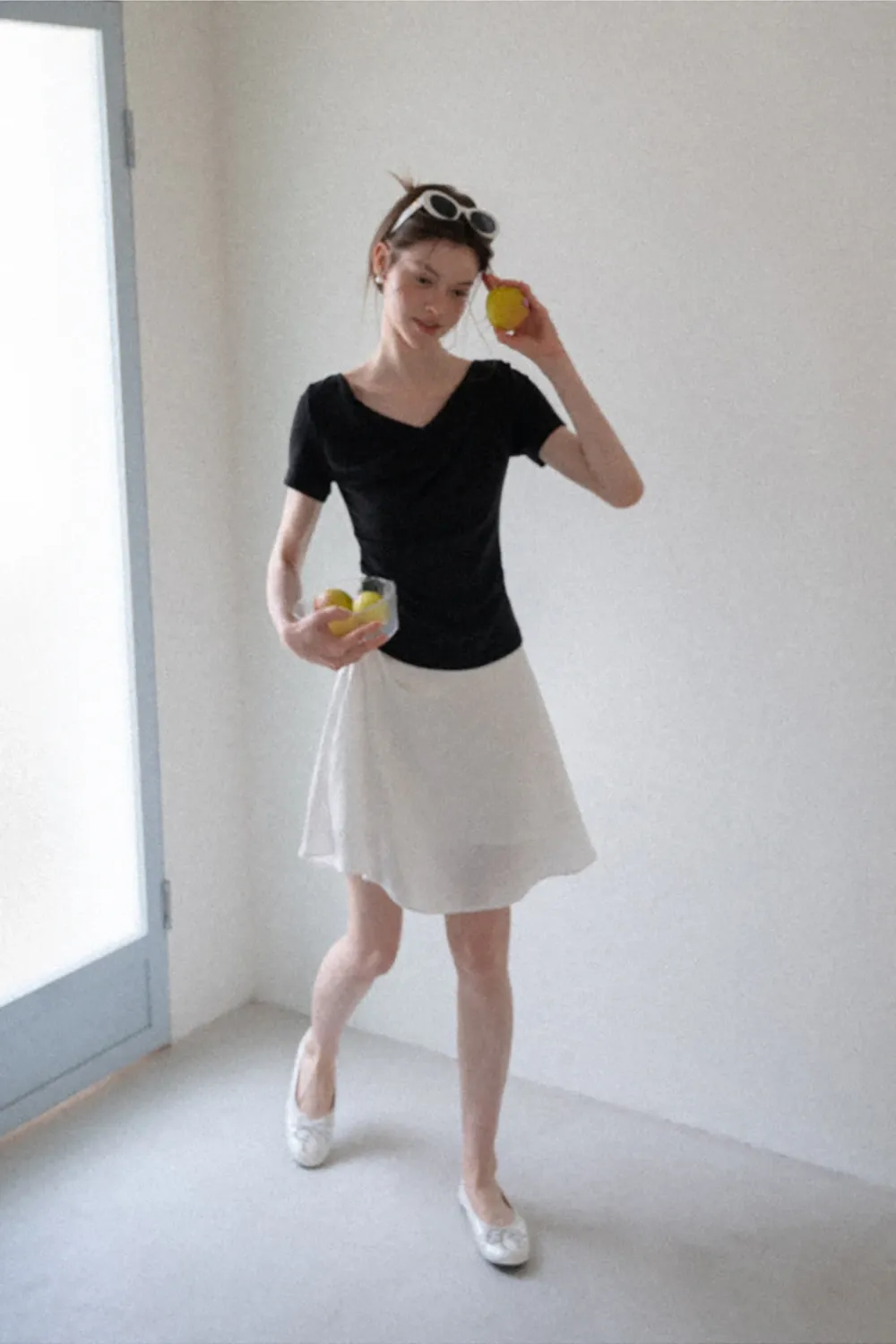Asymmetrical Draped Neckline Short Sleeve Top