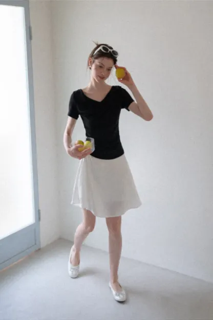 Asymmetrical Draped Neckline Short Sleeve Top