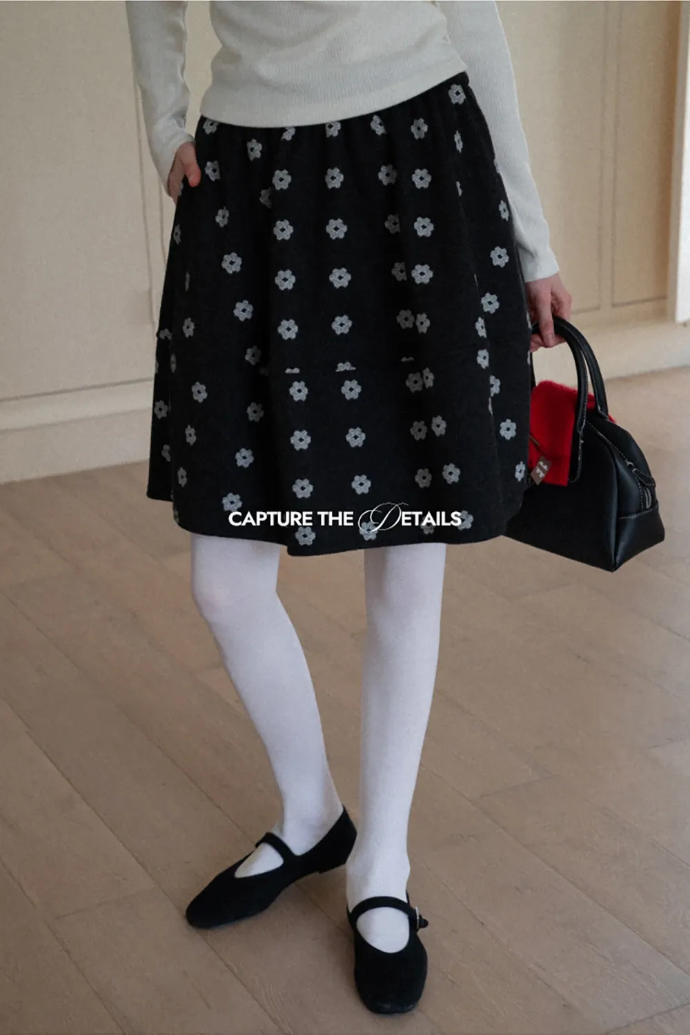 Floral Print Woolen Puff Skirt