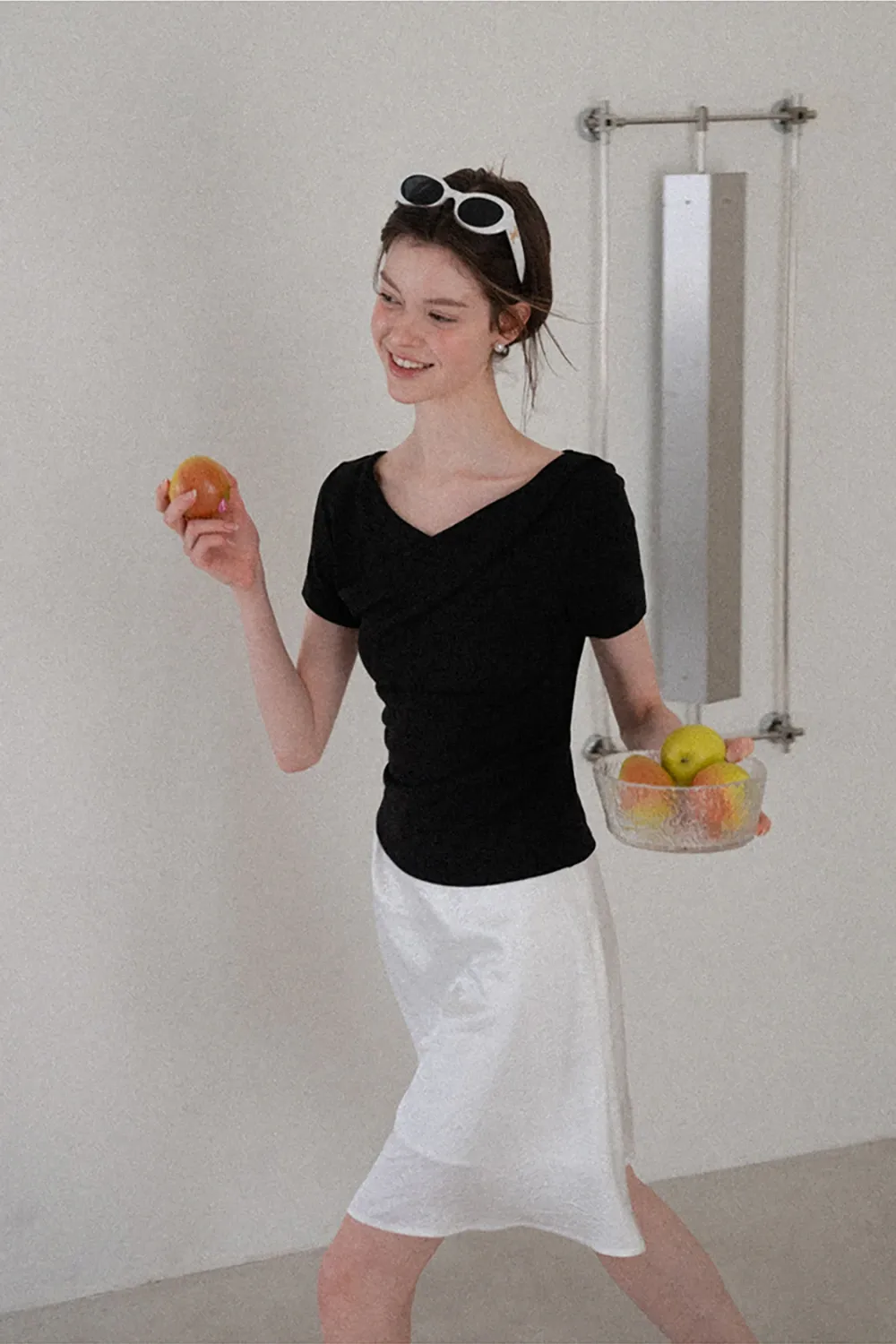 Asymmetrical Draped Neckline Short Sleeve Top