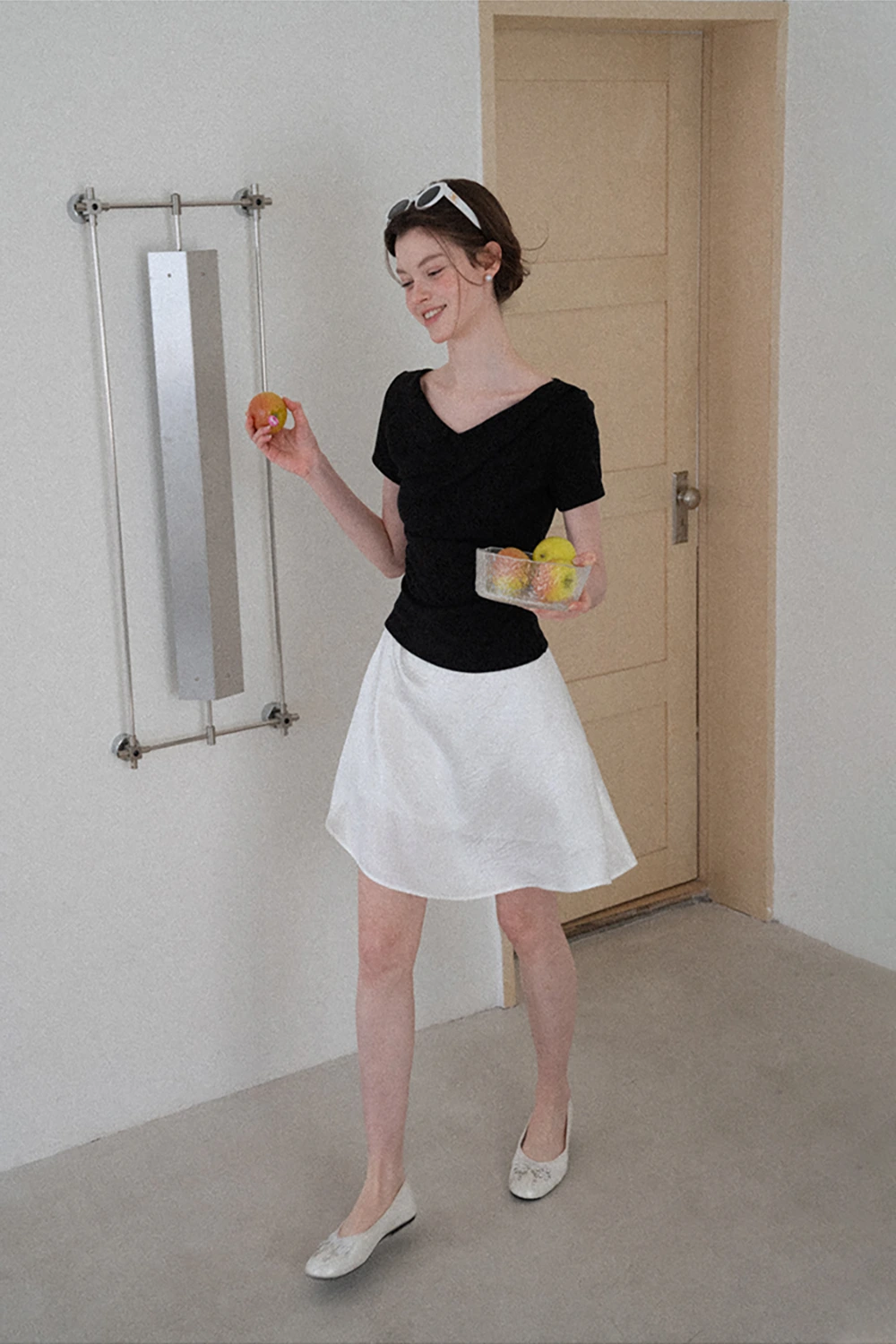Asymmetrical Draped Neckline Short Sleeve Top
