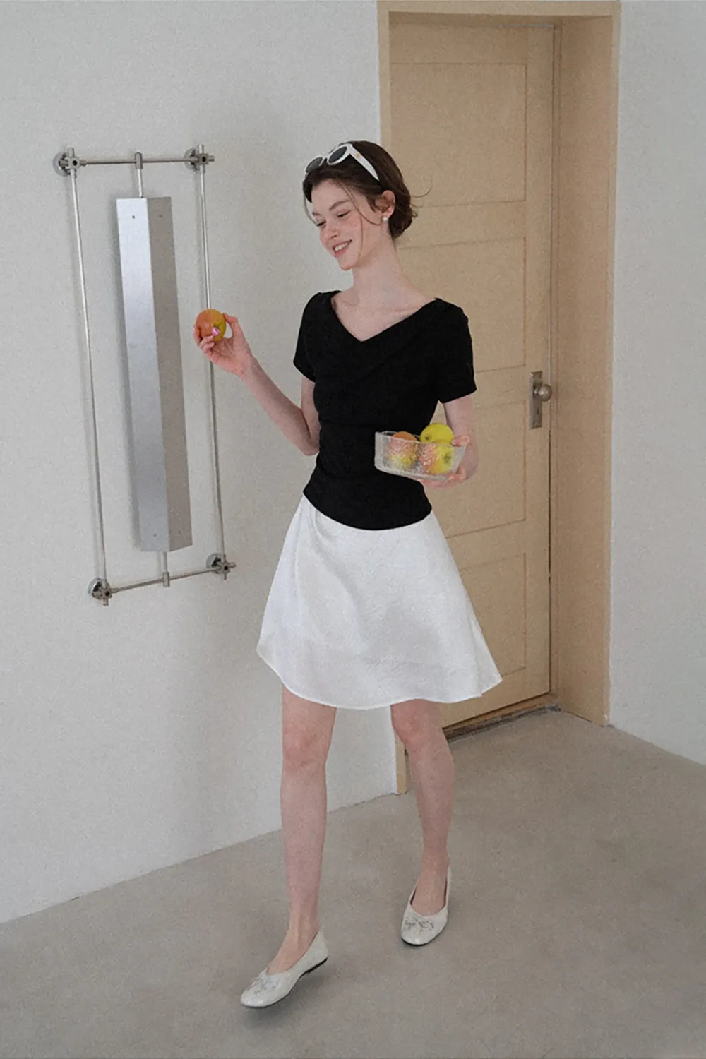 Asymmetrical Draped Neckline Short Sleeve Top