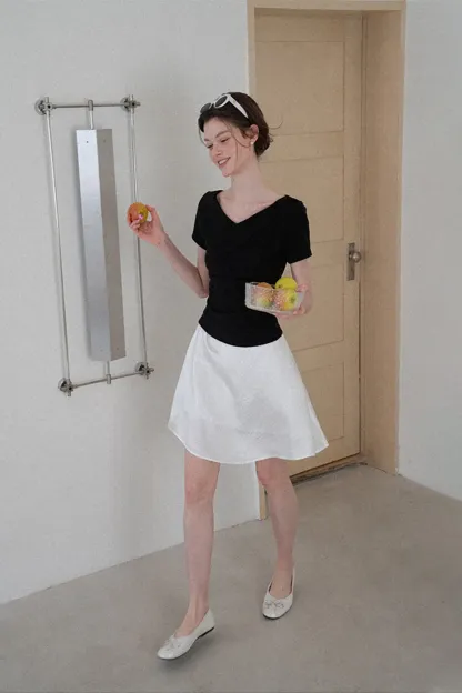 Asymmetrical Draped Neckline Short Sleeve Top